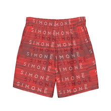 Load image into Gallery viewer, 'Simone Swim' Stamp Print Recycled Swim Trunks - Cherry Red